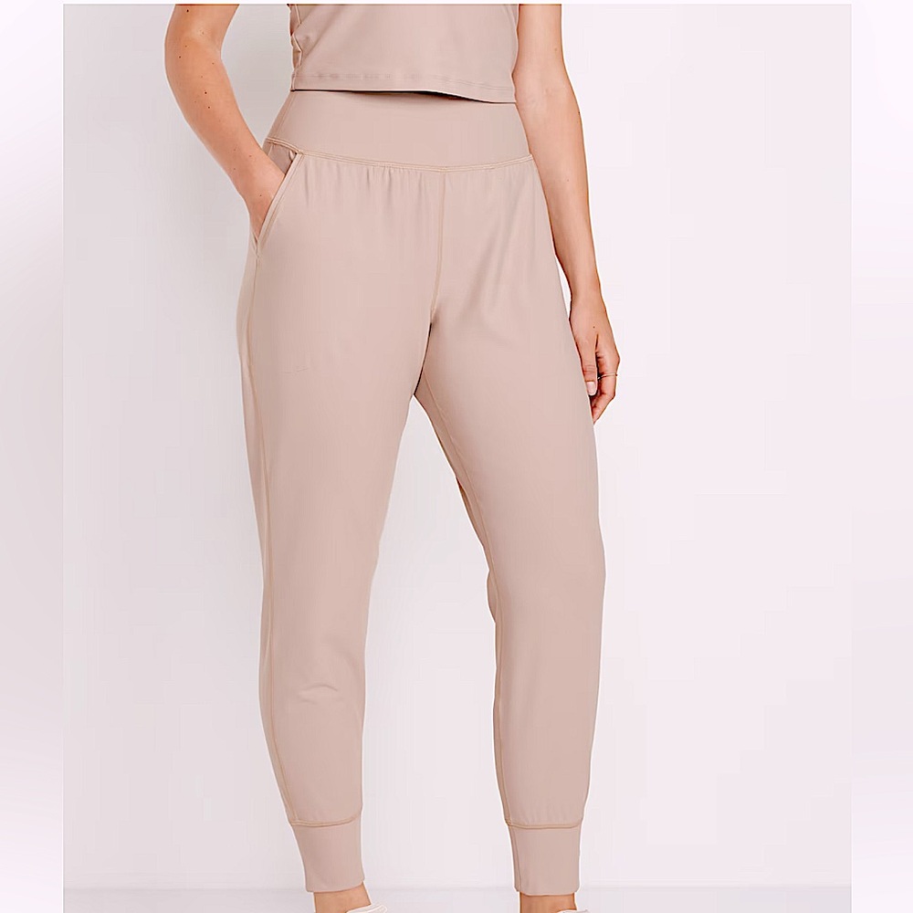 Rewash Active Knit Beige Jogger Yoga Workout High Waisted Sweat Pants Light Tan
